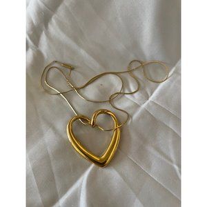 Vintage Twist Wrap Gold Tone Open Heart Pendant Longer Chain Necklace